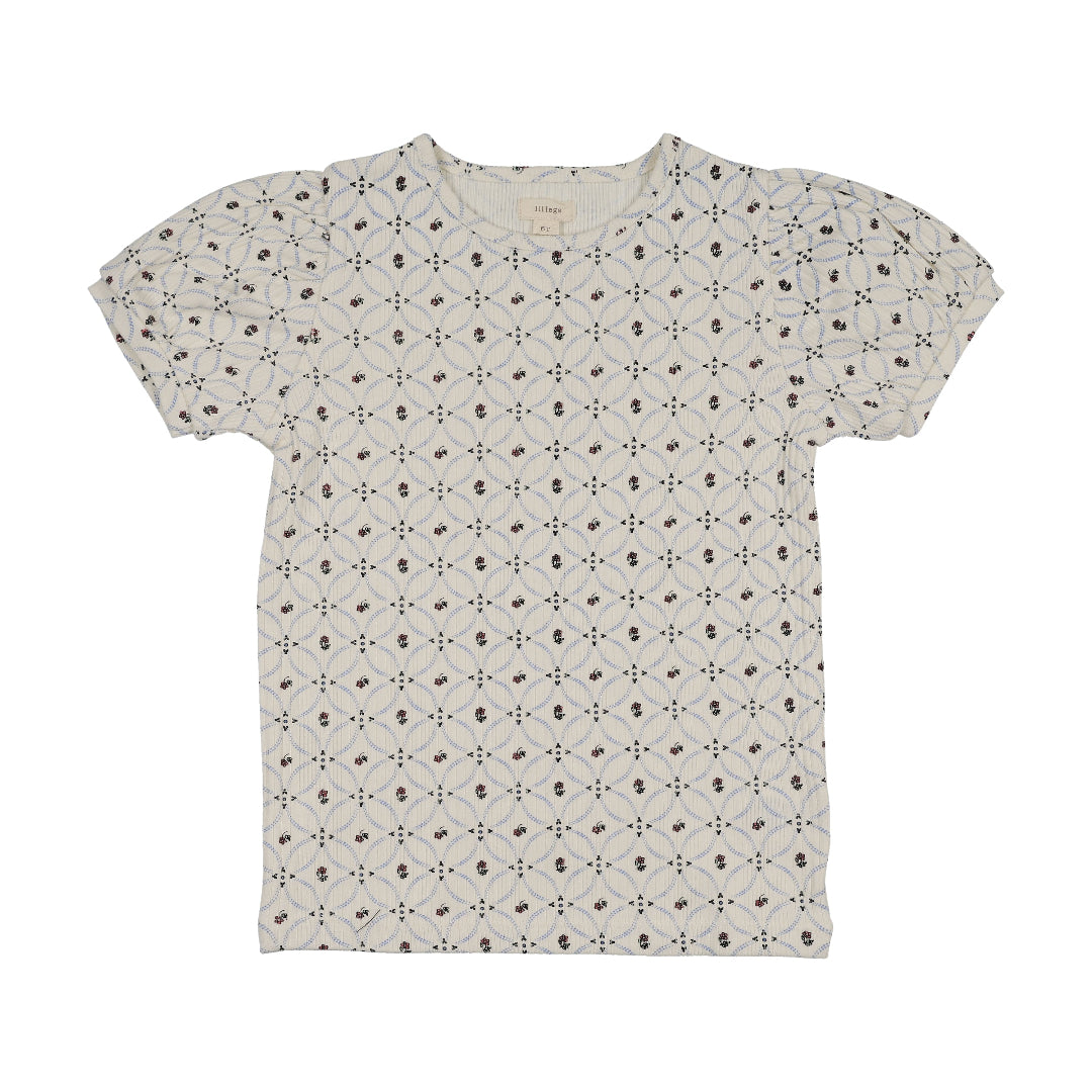Floral Interlock Puff Sleeve SS Tee