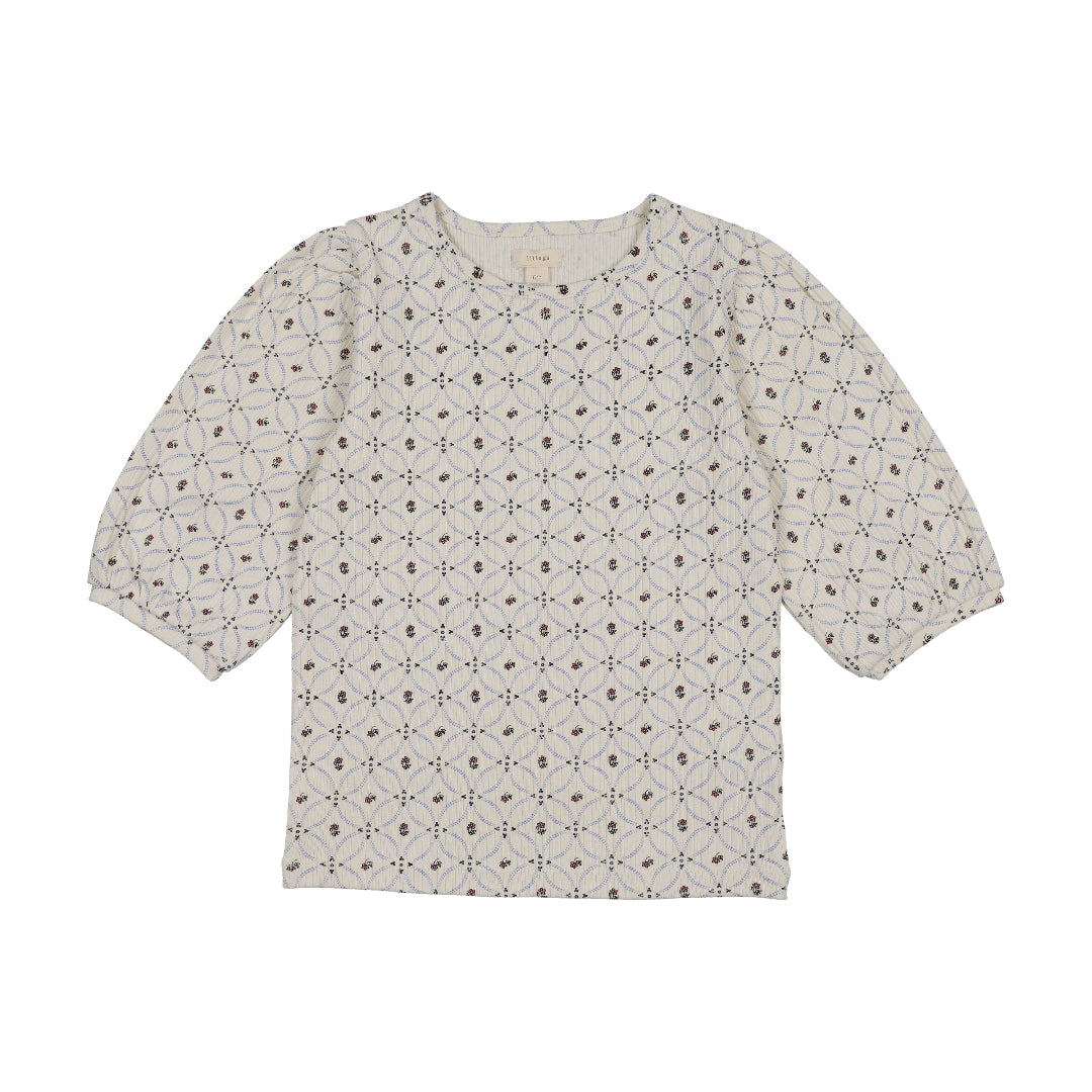 Floral Interlock Puff Sleeve 3/4 Tee