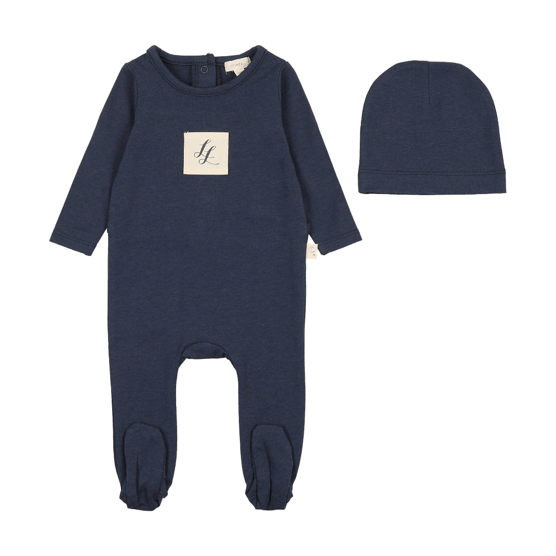Navy Crest Embroidered Footie Lounge Set