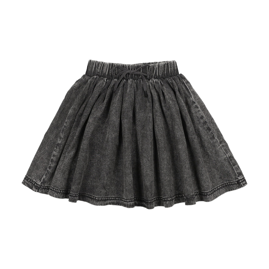 Black Wash Denim Drawstring Skirt