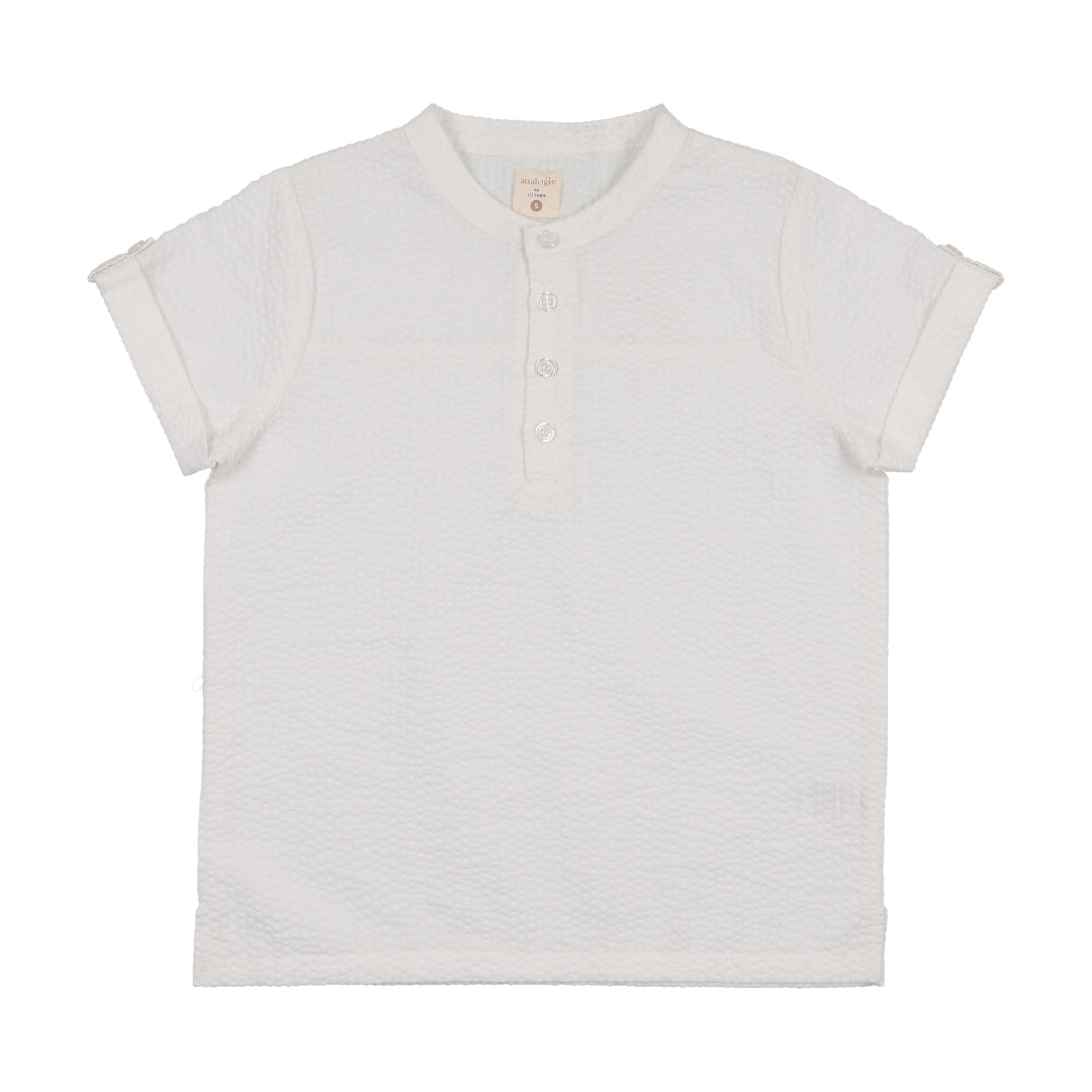 White Seersucker Dress Shirt Mandarin Collar