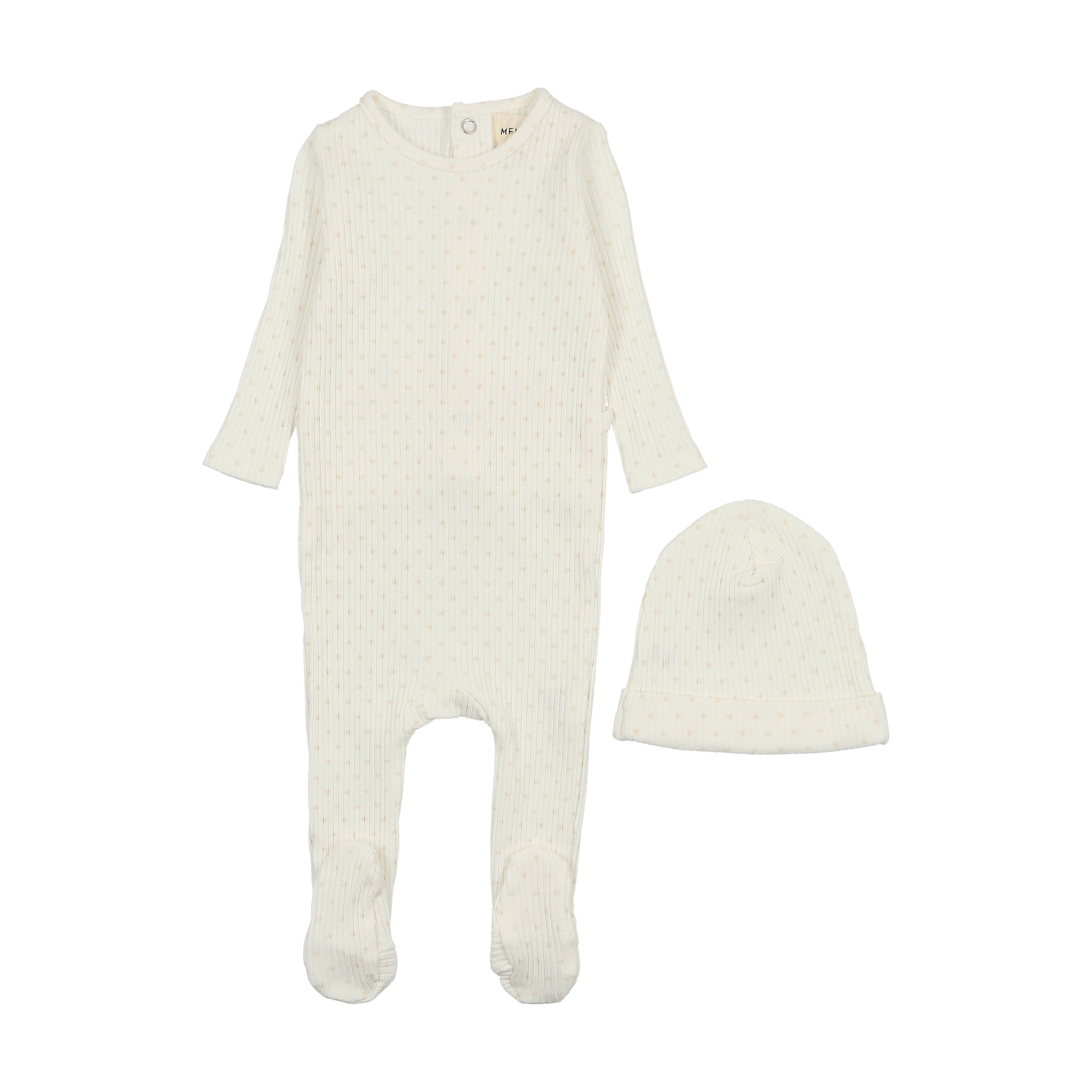 White with Pink Hearts Wide Ribbed Heart Textured Footie Set