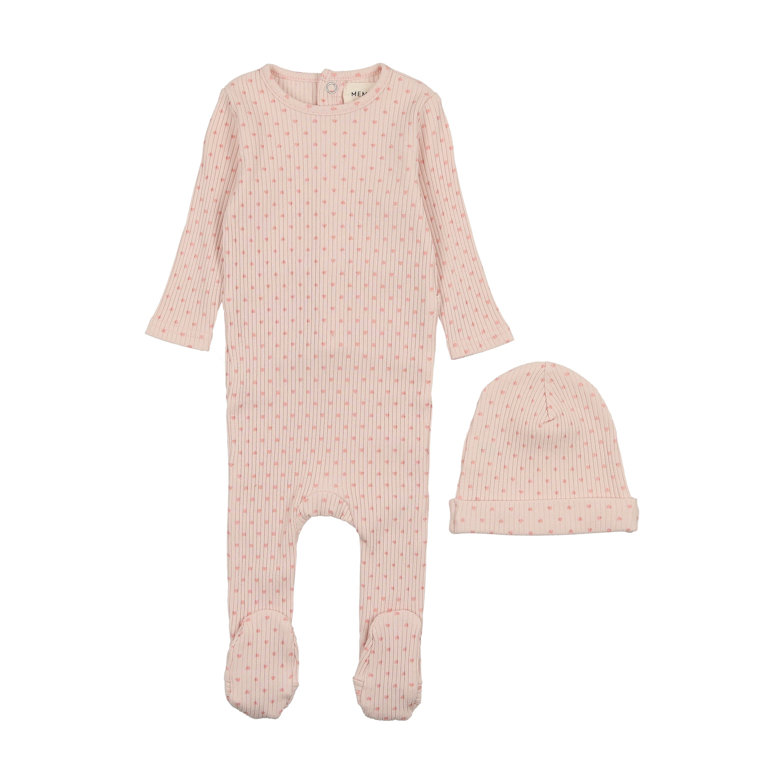 Pink Tint / Rose Hearts Wide Ribbed Heart Textured Footie Set