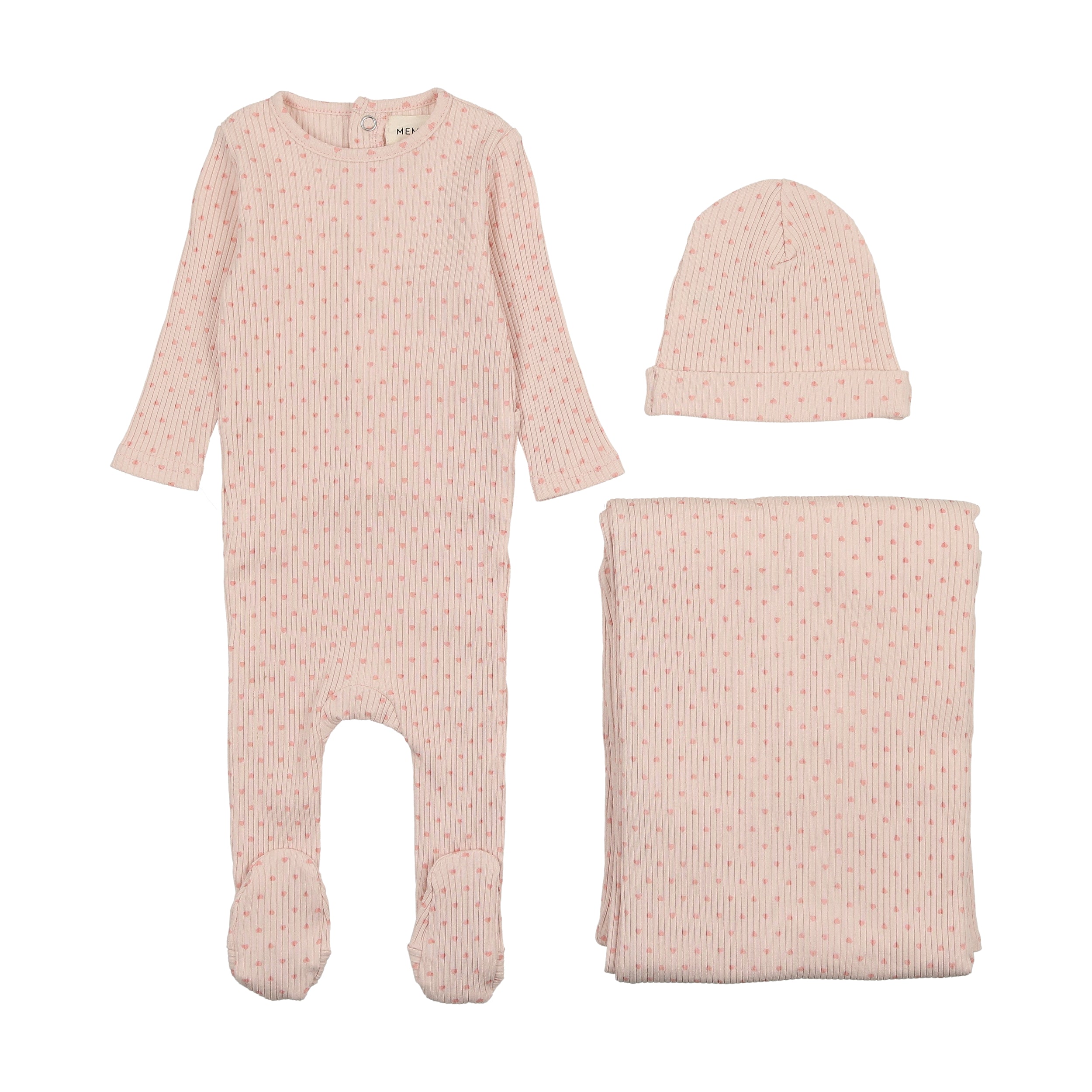 Pink Tint / Rose Hearts Wide Ribbed Heart Textured Layette Set