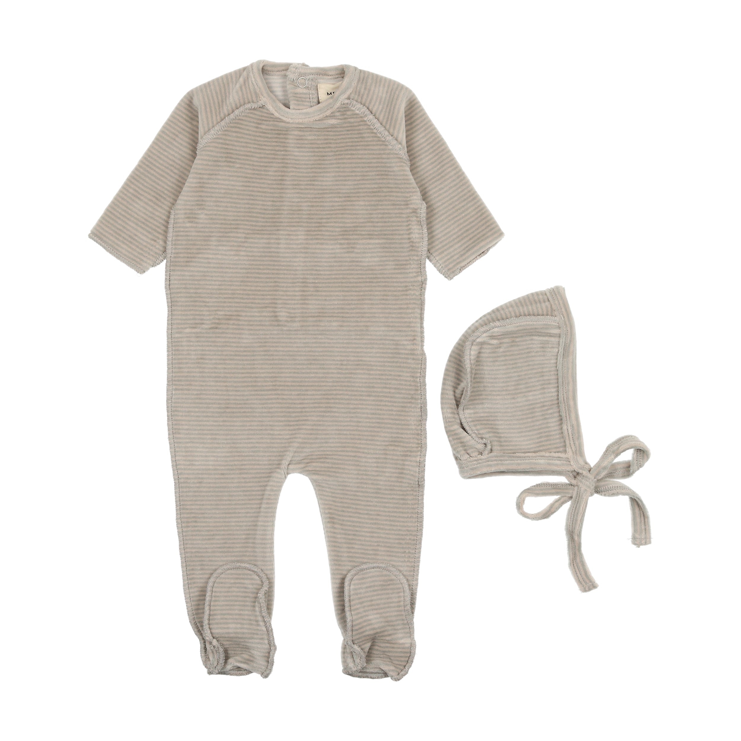Oatmeal/ Powdered Blue Thin Striped Velour Footie Set