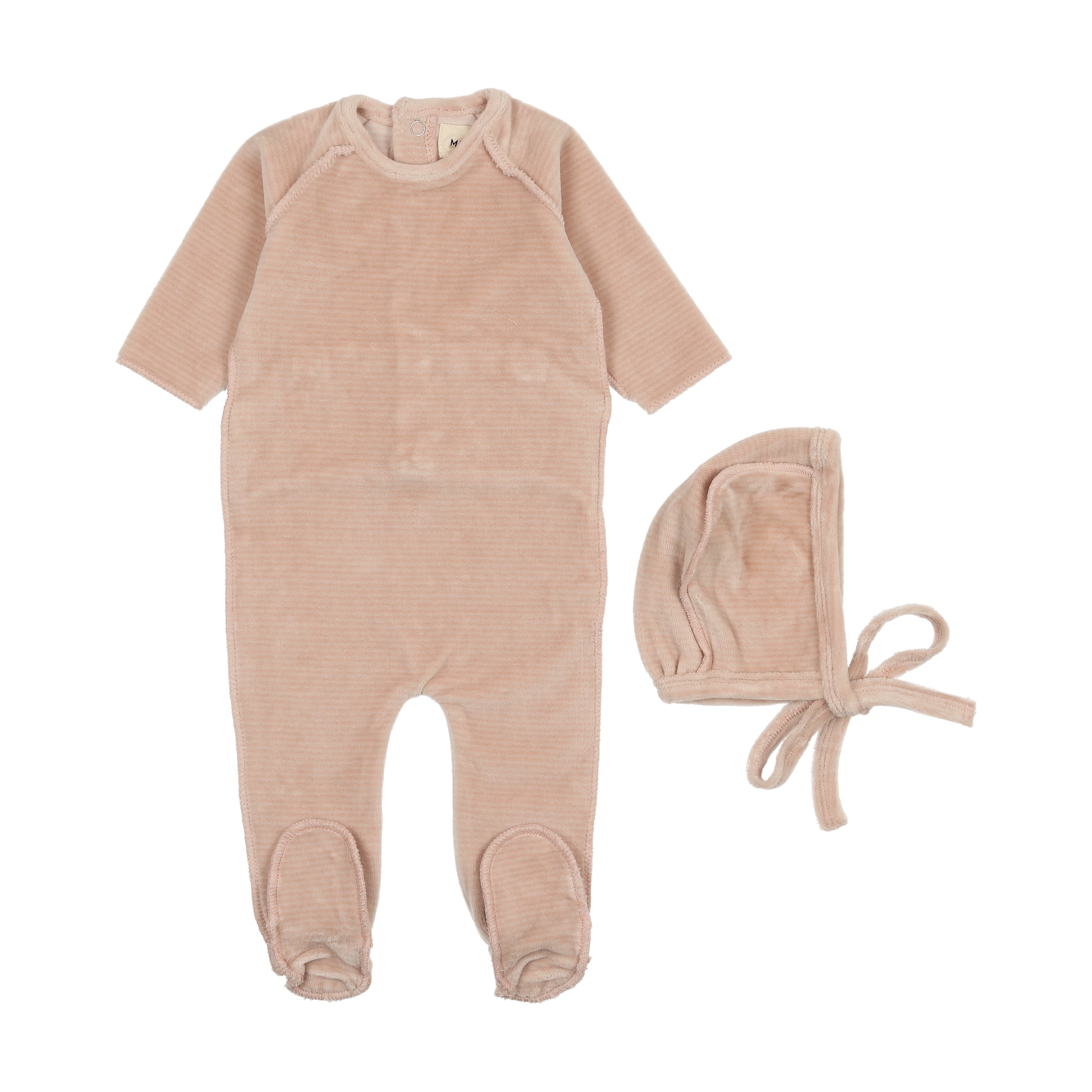 Dusty Pink/Oatmeal Thin Striped Velour Footie Set