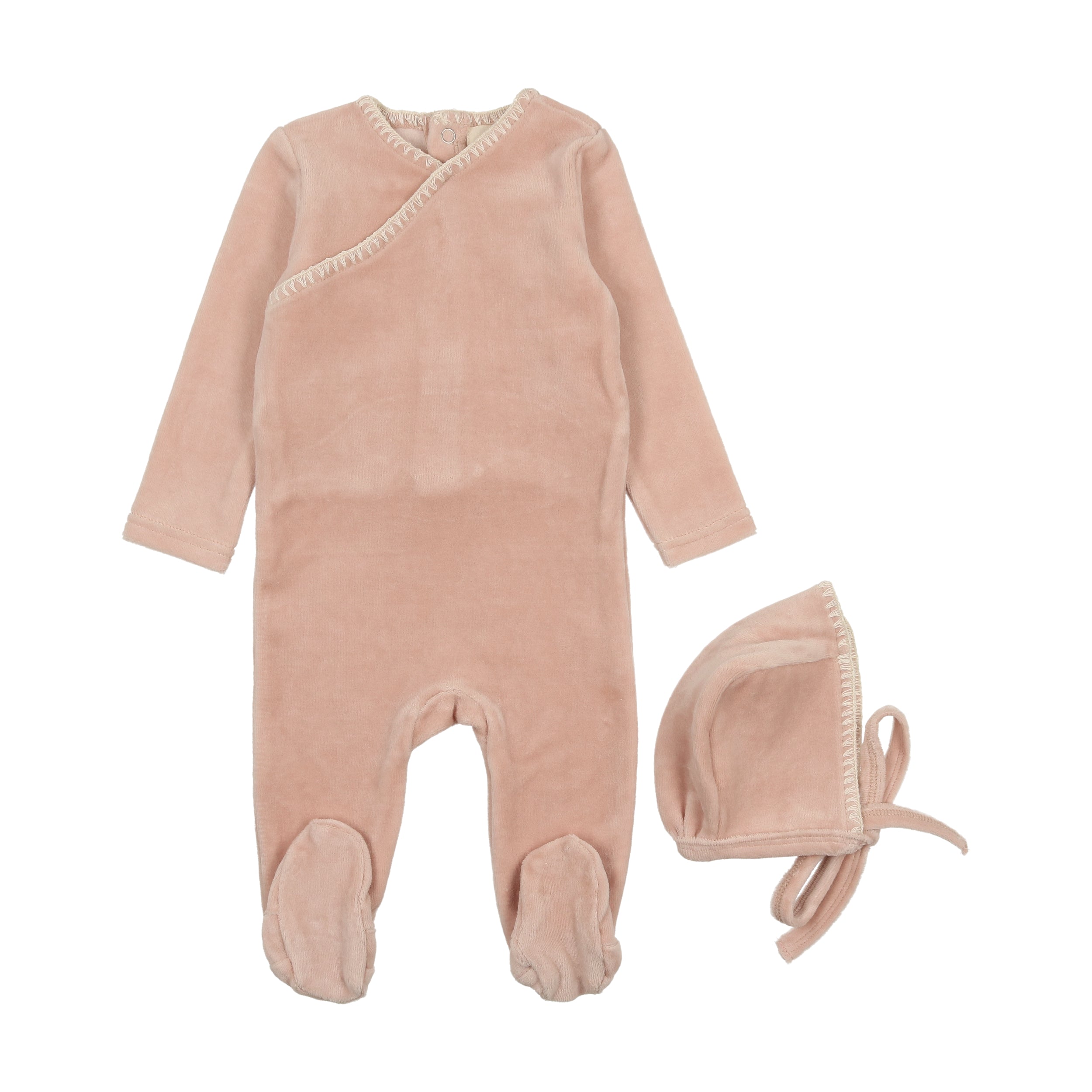 Pale Pink Velour Embroidered Footie Set
