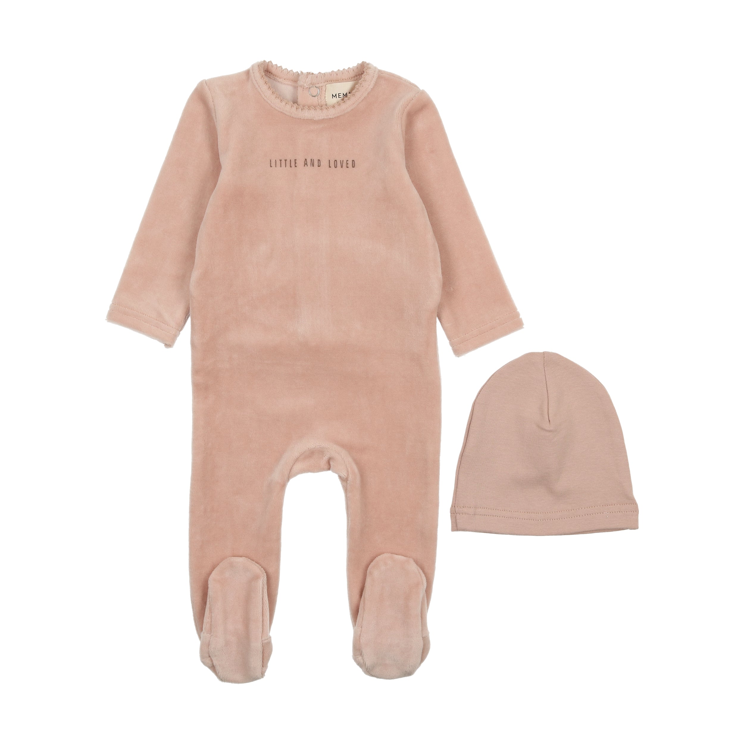 Pale Pink/ Mink Print Little and Loved Velour Footie Set