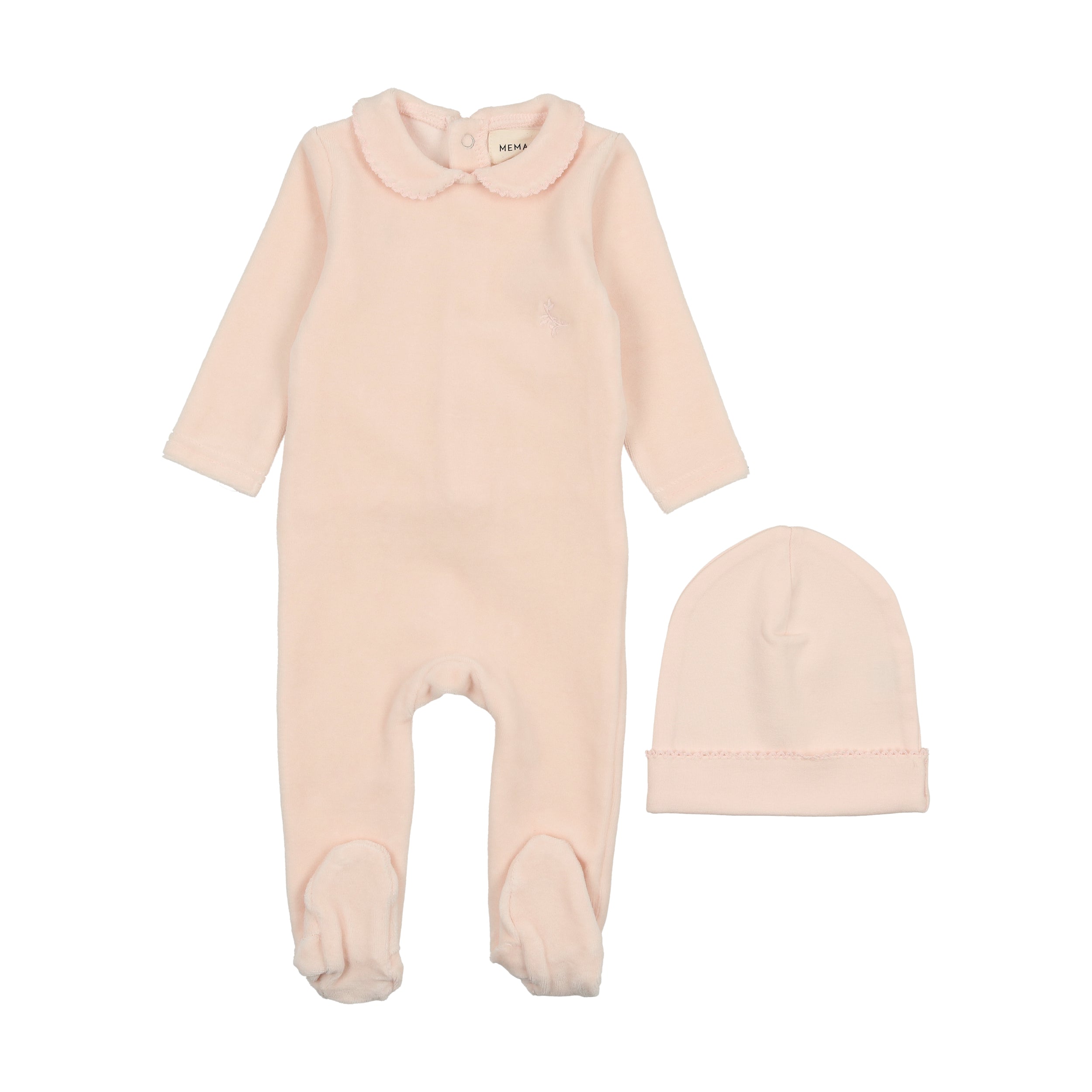 Soft Pink Velour Picot Edge Footie Set