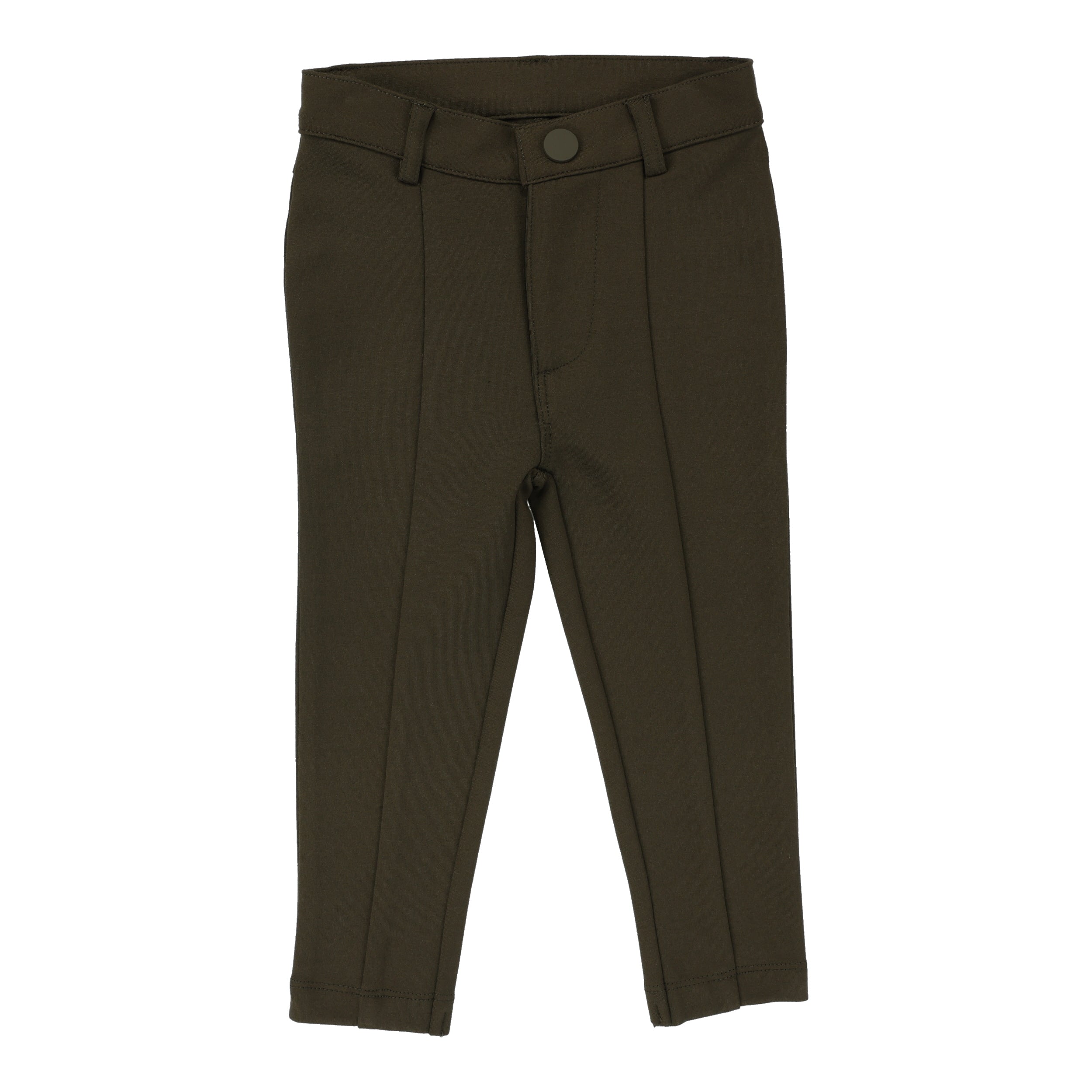 Olive Knit Stretch Pants with Seam