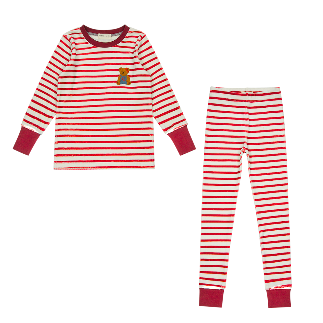 Pink Velour Stripe Teddy Lounge Set