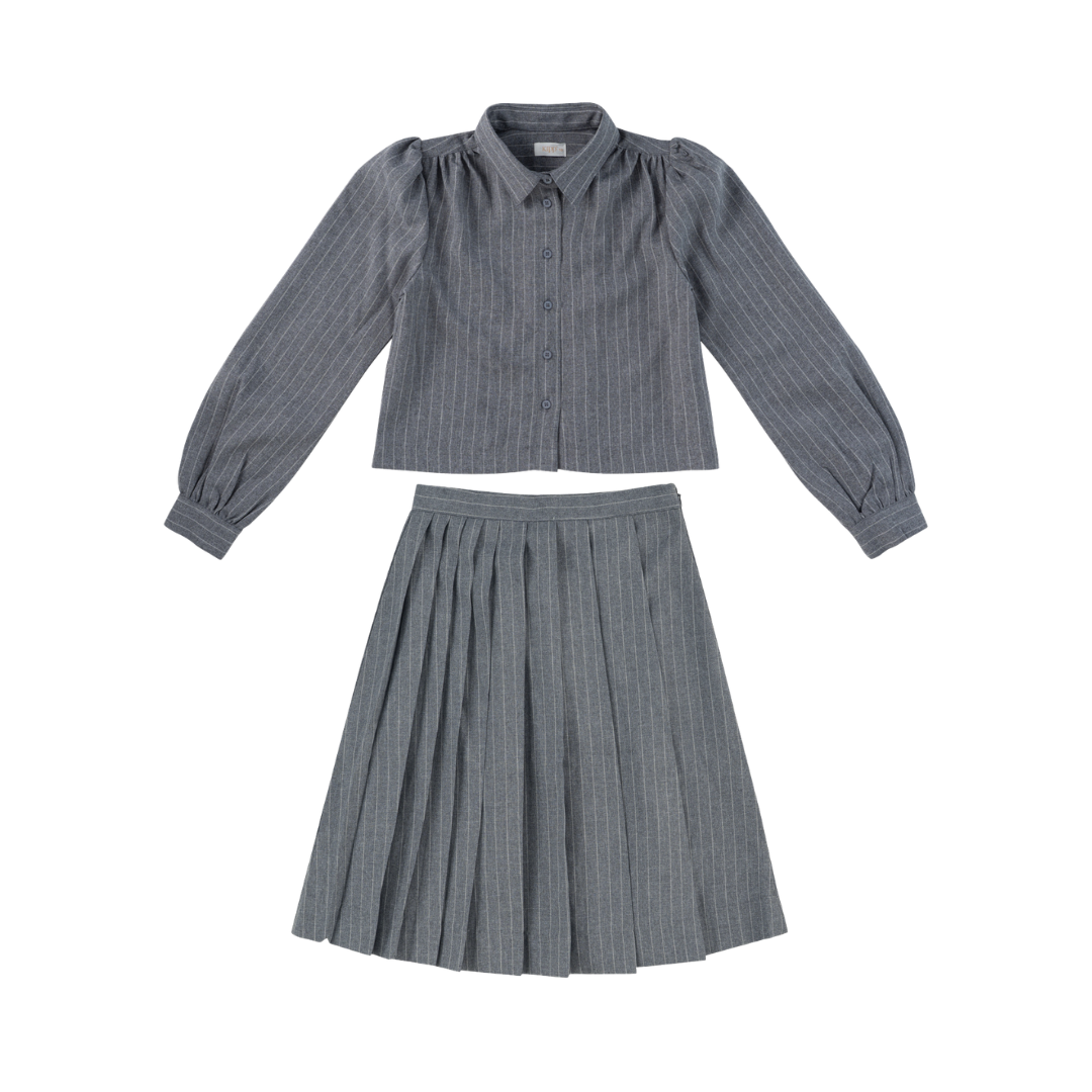 Grey Cynthia Pinstripe Shirt + Skirt