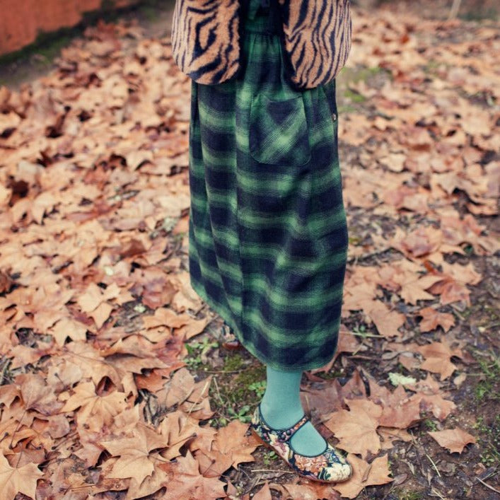 Green & Black Flannel Checkered Long Skirt