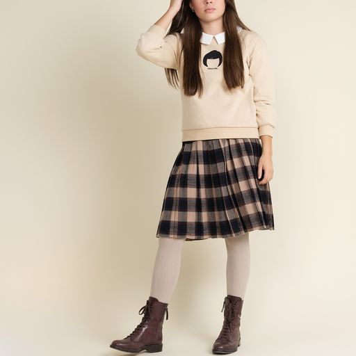 Navy Plaid Pleated Skirt