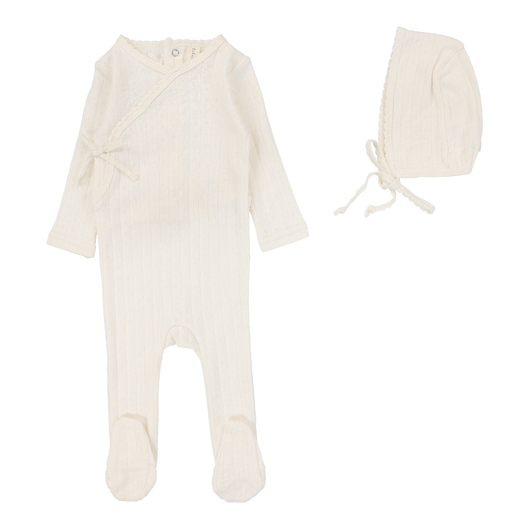 Cream Fine Pointelle Footie Set