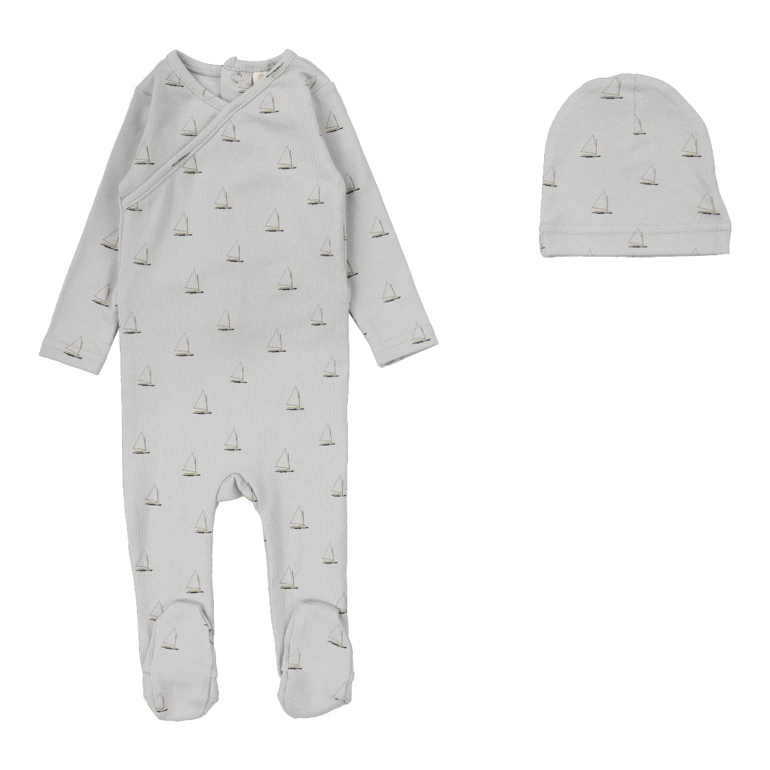 Light Blue Nautical Print Footie Set