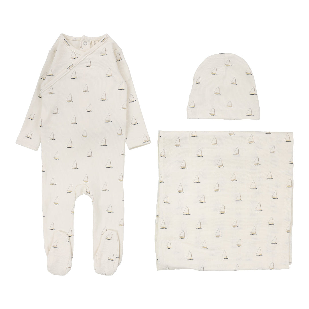 Cream Nautical Print Layette Set