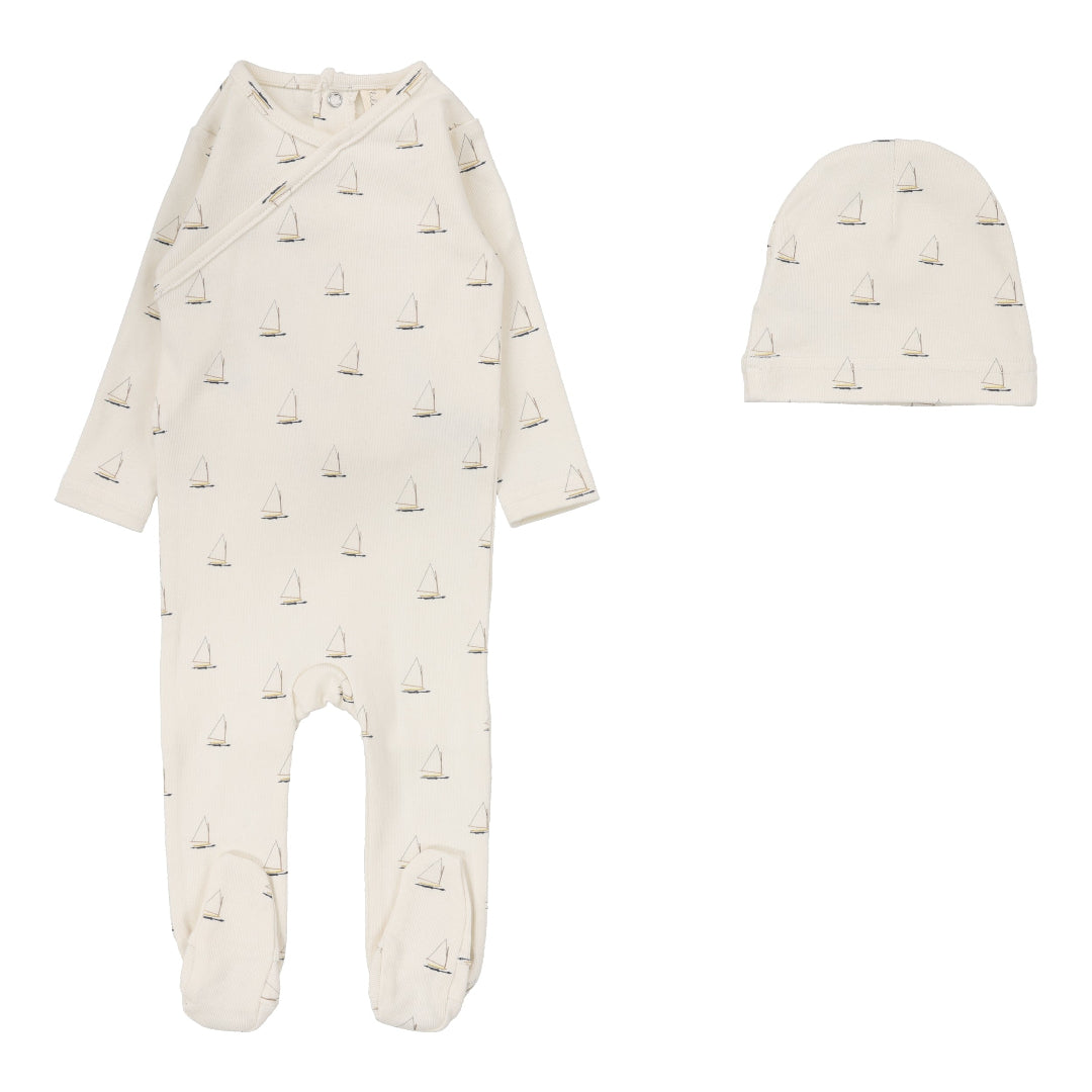 Cream Nautical Print Footie Set