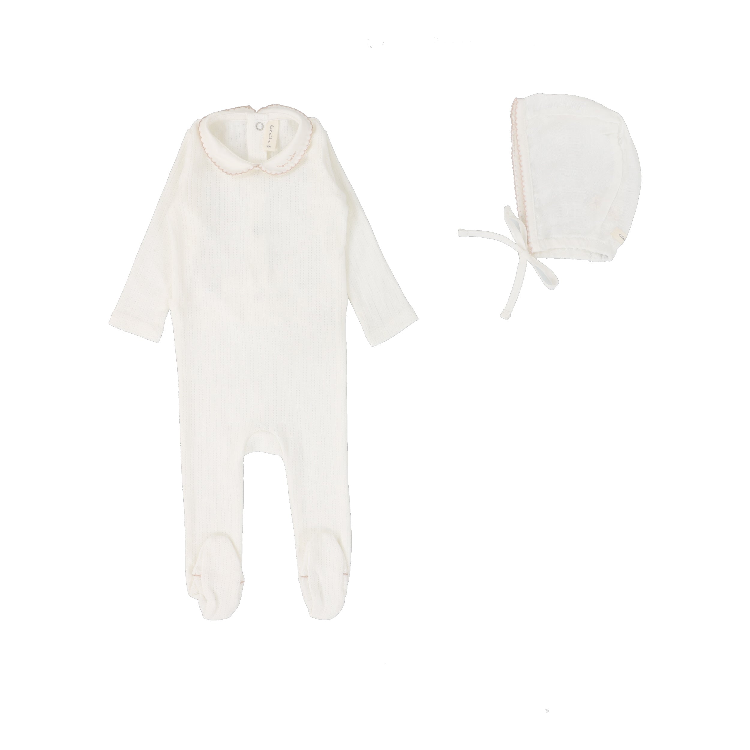 Winter White/ Blush Edged Collar Footie Set
