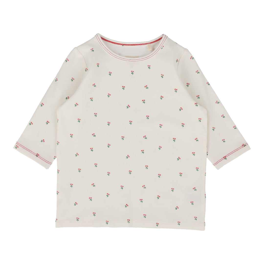 White Cherry Floral Tee Three Quarter Sleeve