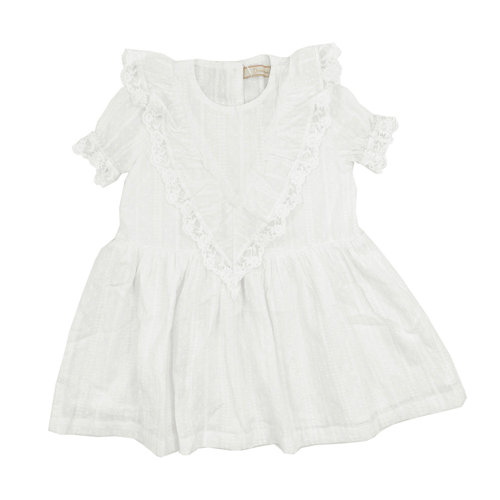 Dreamers White Short Sleeve Dress with Lace Ruffle