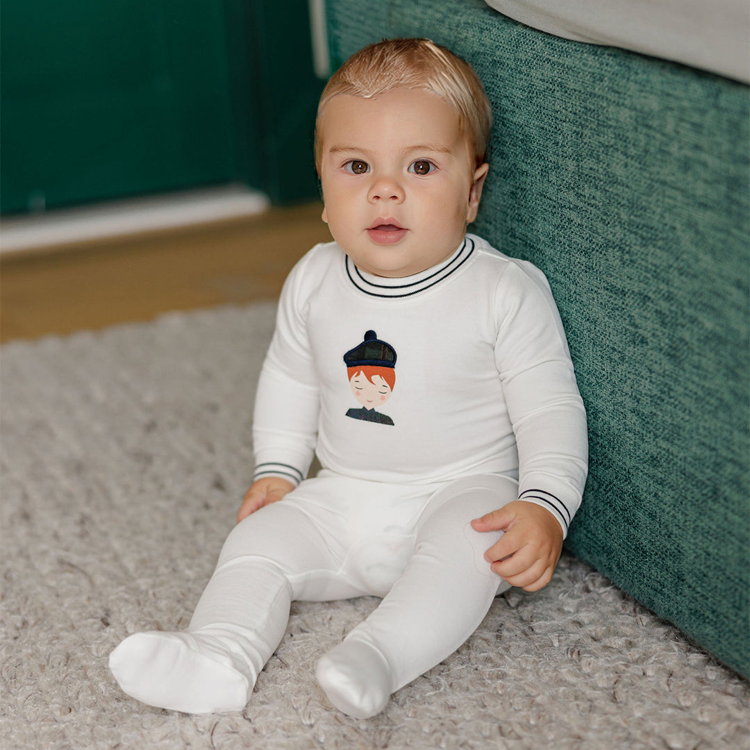 Ivory/ Navy Boys French Terry Scottish Collection Footie