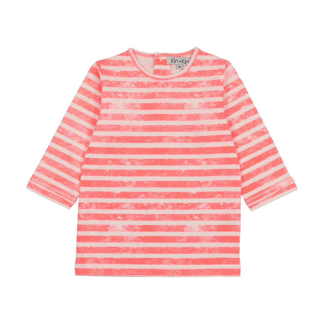 Neon Pink Striped 3/4 Sleeve T-Shirt