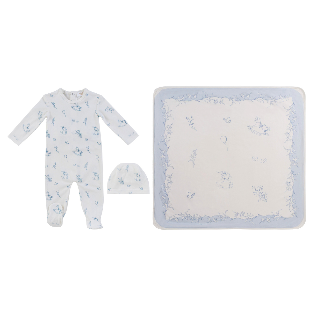 Blue Toile Footie 3pc Set