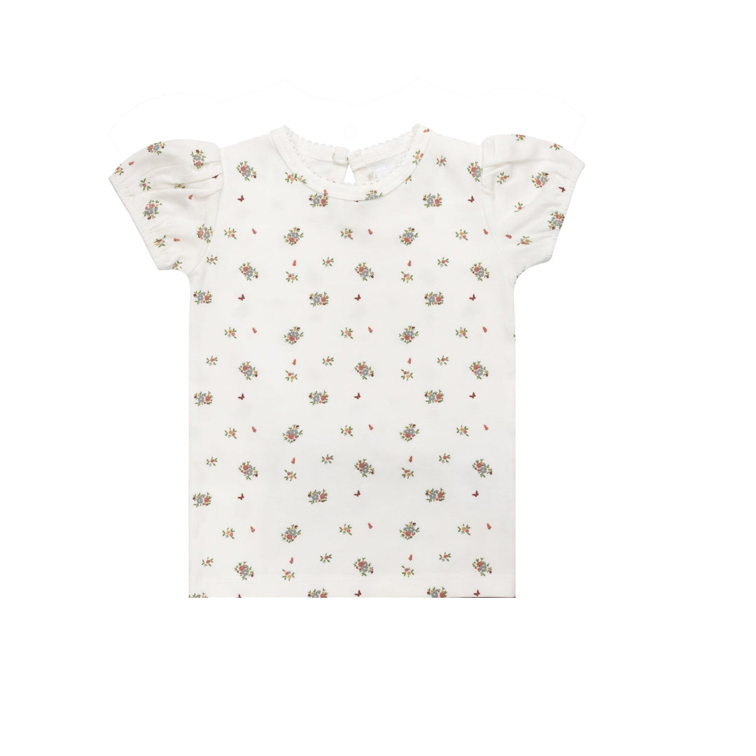 Ivory/Pink Jersey Cotton Floral Print Collection 3/4 Sleeve Tshirt