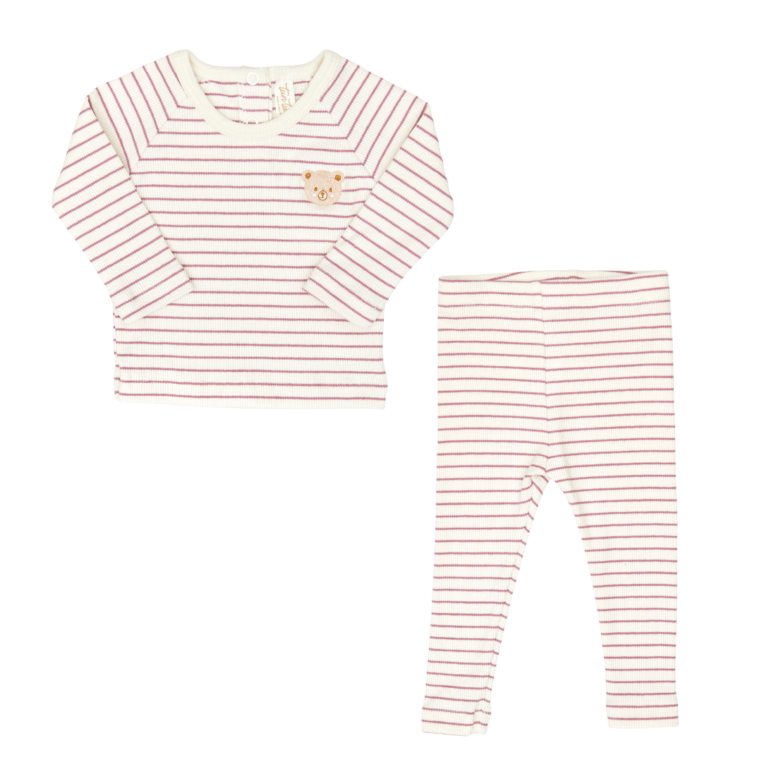Mauve Stripes Casey Top + Ribbed Leggings Set