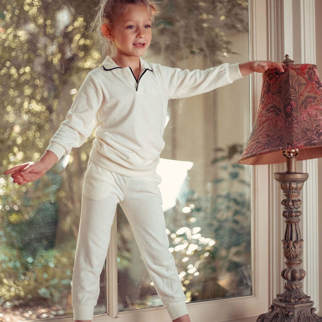 Cream with Black Velour Pajama
