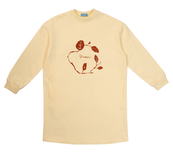 Pompomme Ecru/Clay Leaves Print Sweat Dress