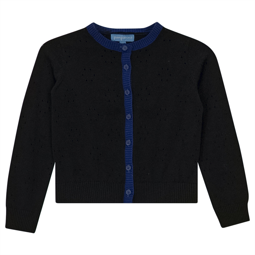 Pompomme Black/Cobalt Pointelle Cardigan