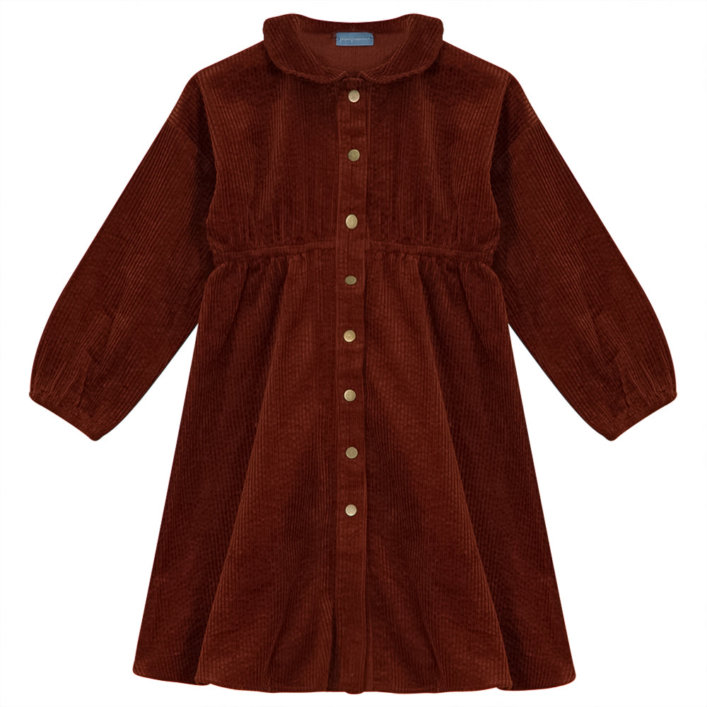 Pompomme Vintage Corduroy Orange Waisted Dress