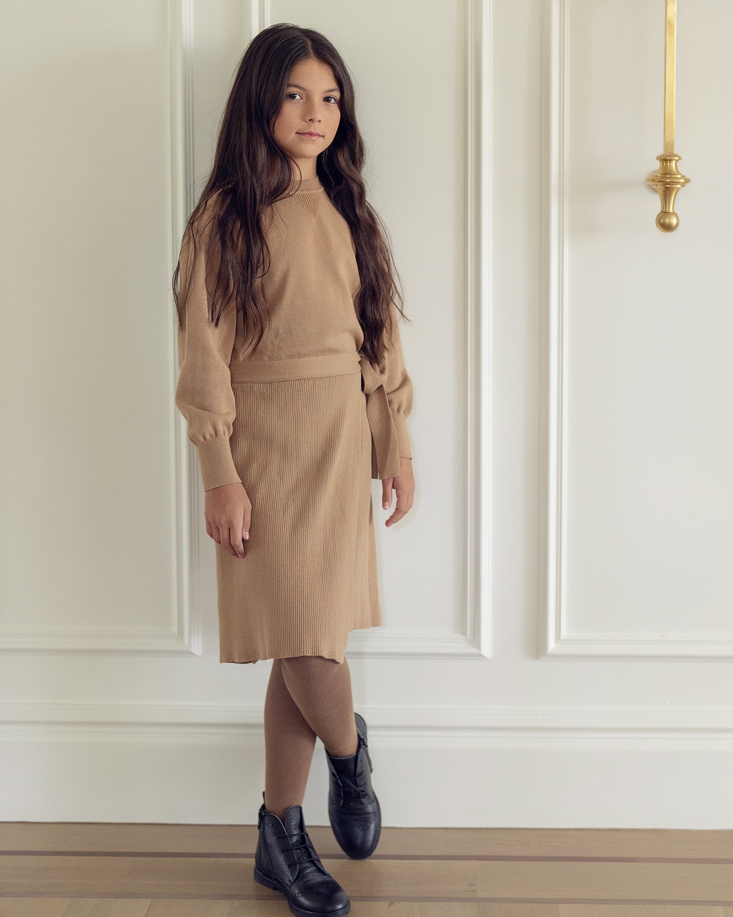 Coco Blanc Camel Knit Wrap Skirt