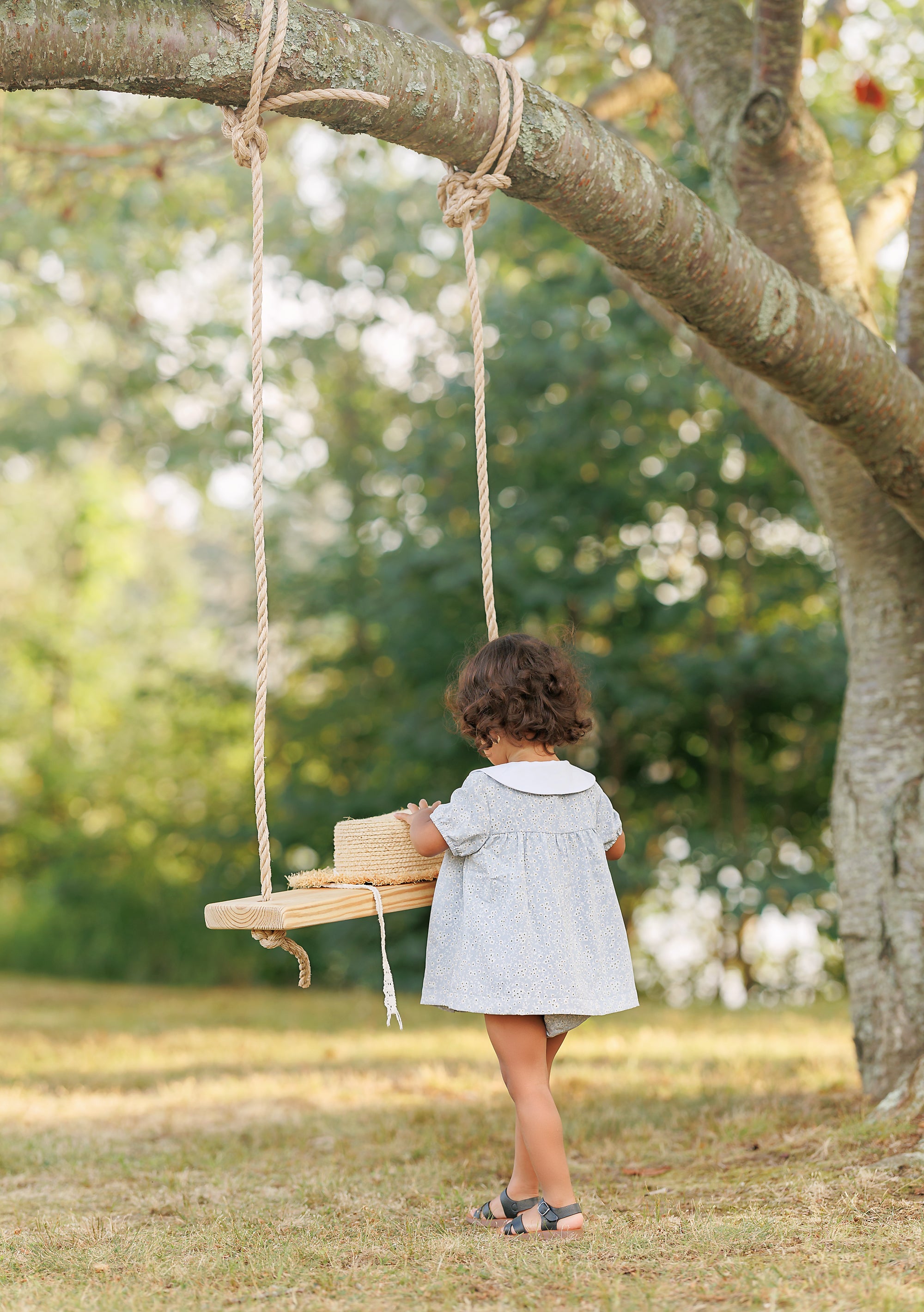 Velvette Blue Floral  Asymmetrical Collar Baby Dress