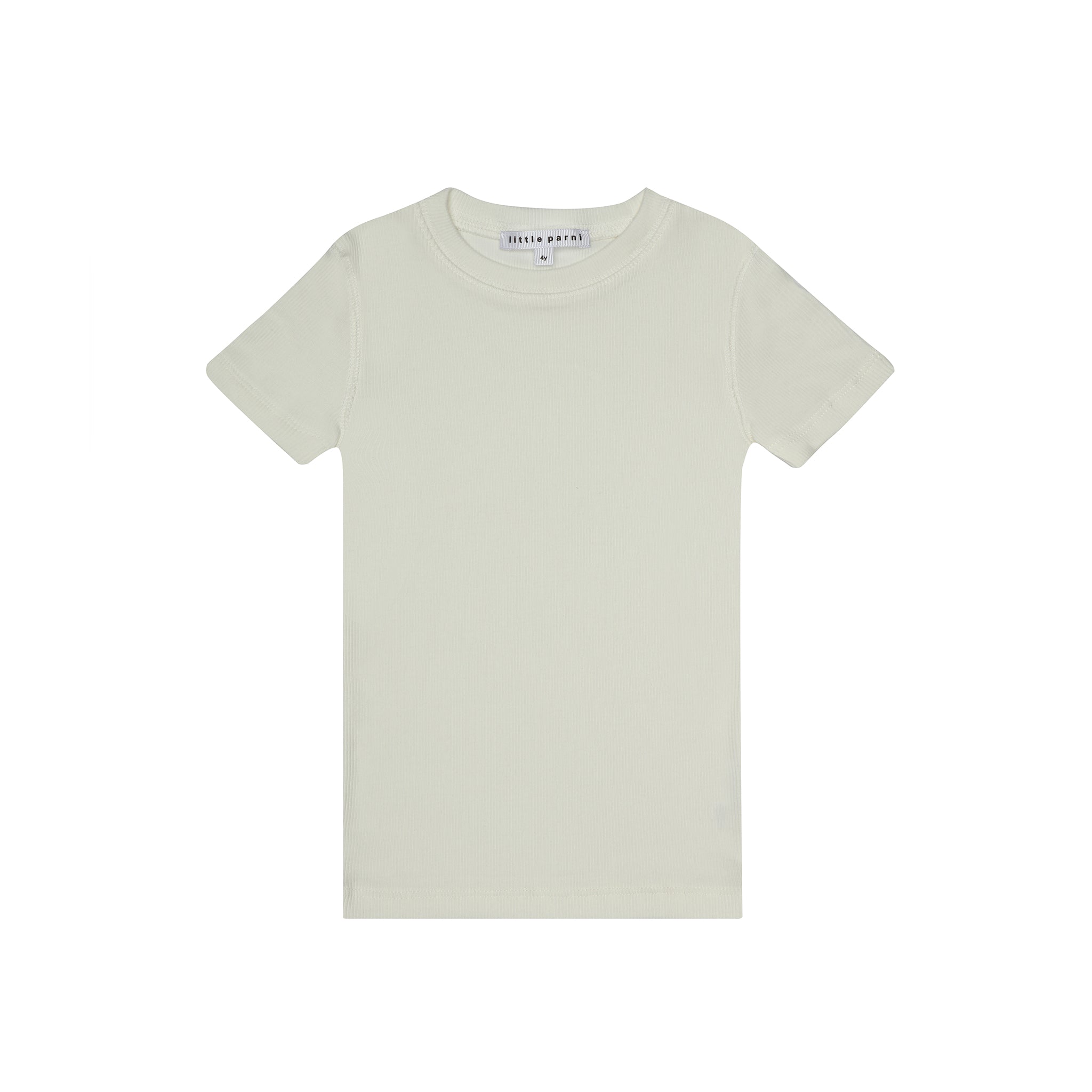 Little Parni Ivory Ribbed Short Sleeve Shell