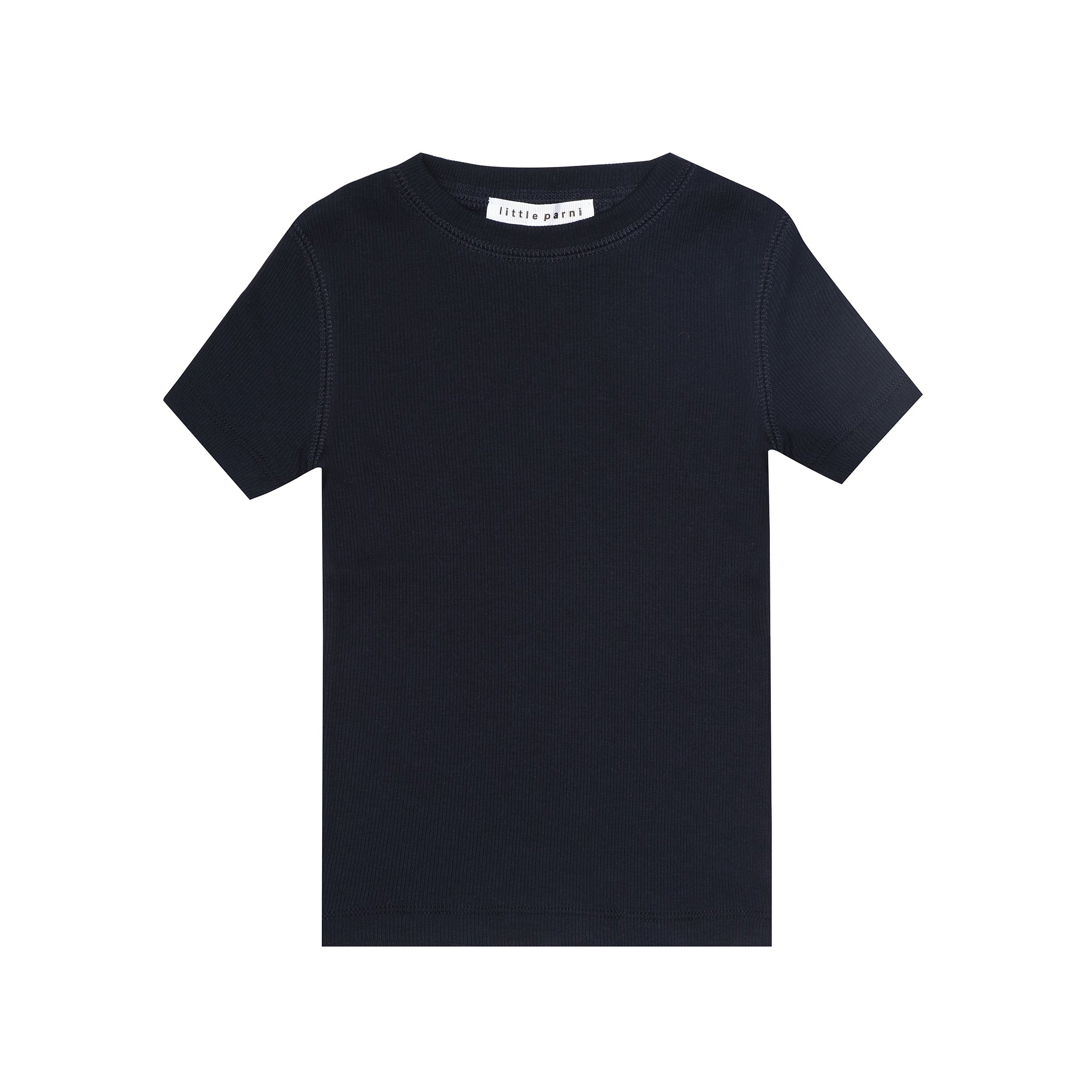 Little Parni Navy Ribbed Short Sleeve Shell