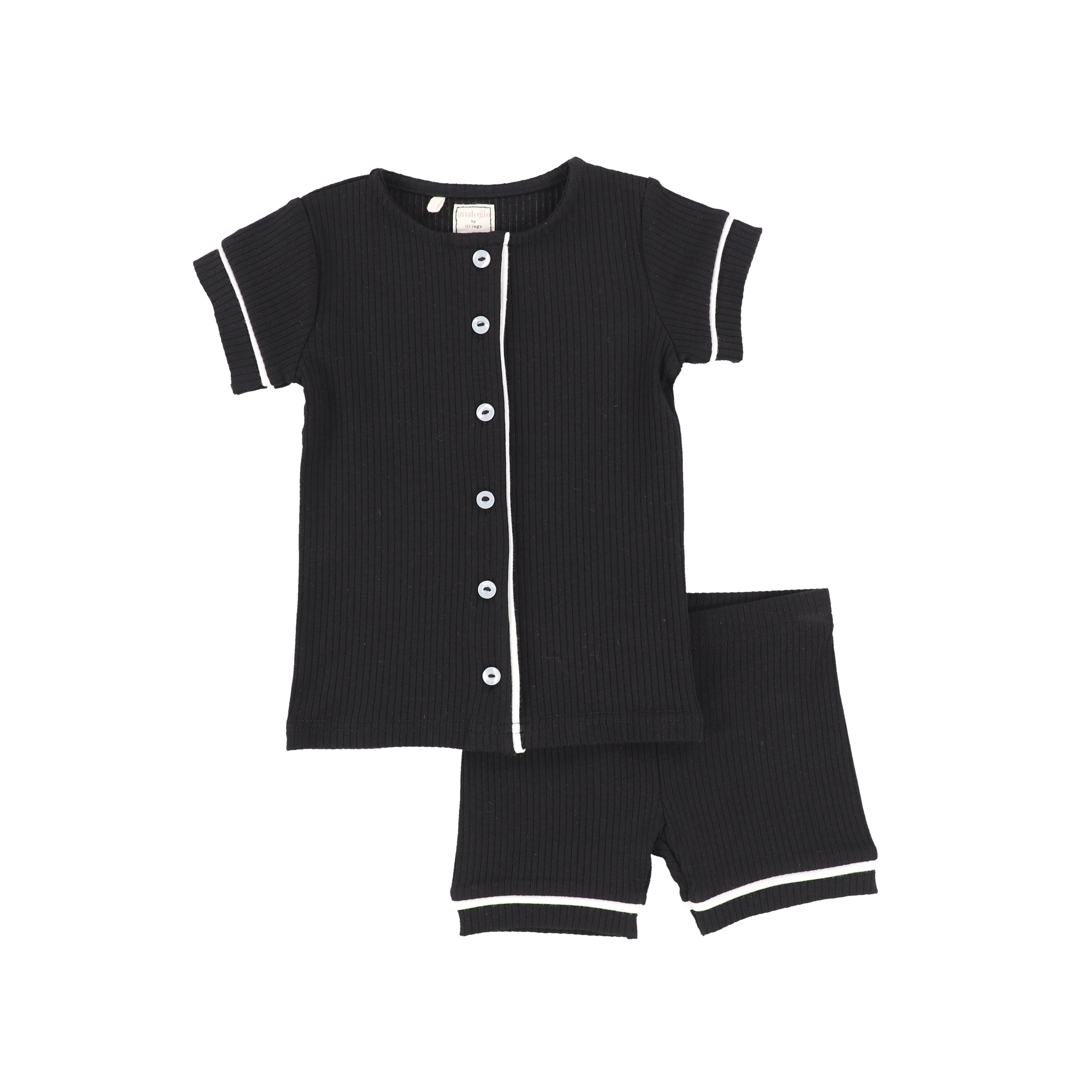 Analogie by Lil Legs Black Button Front Short Sleeve PJs