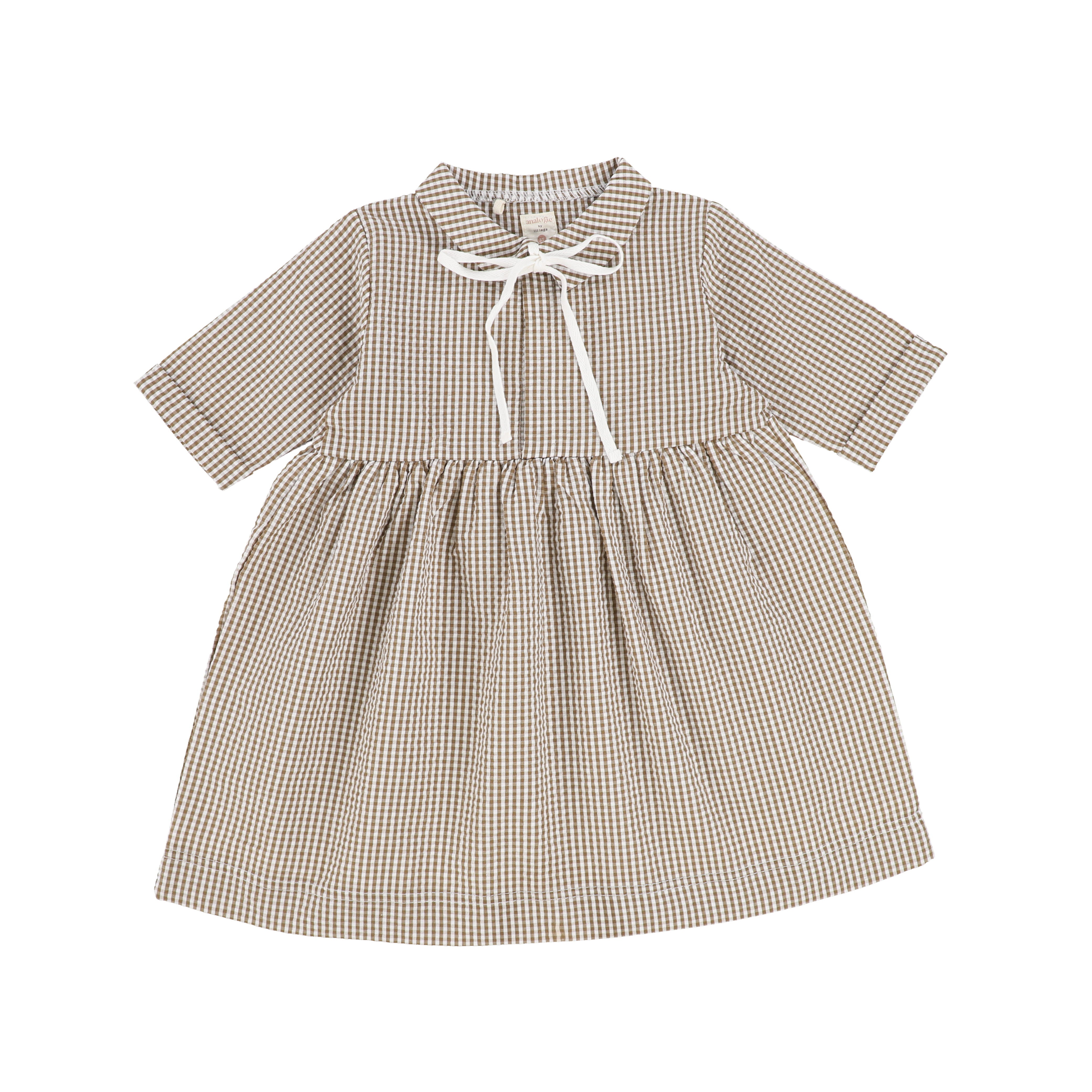 Analogie by Lil Legs 3/4 Sleeve Caramel Gingham Dress