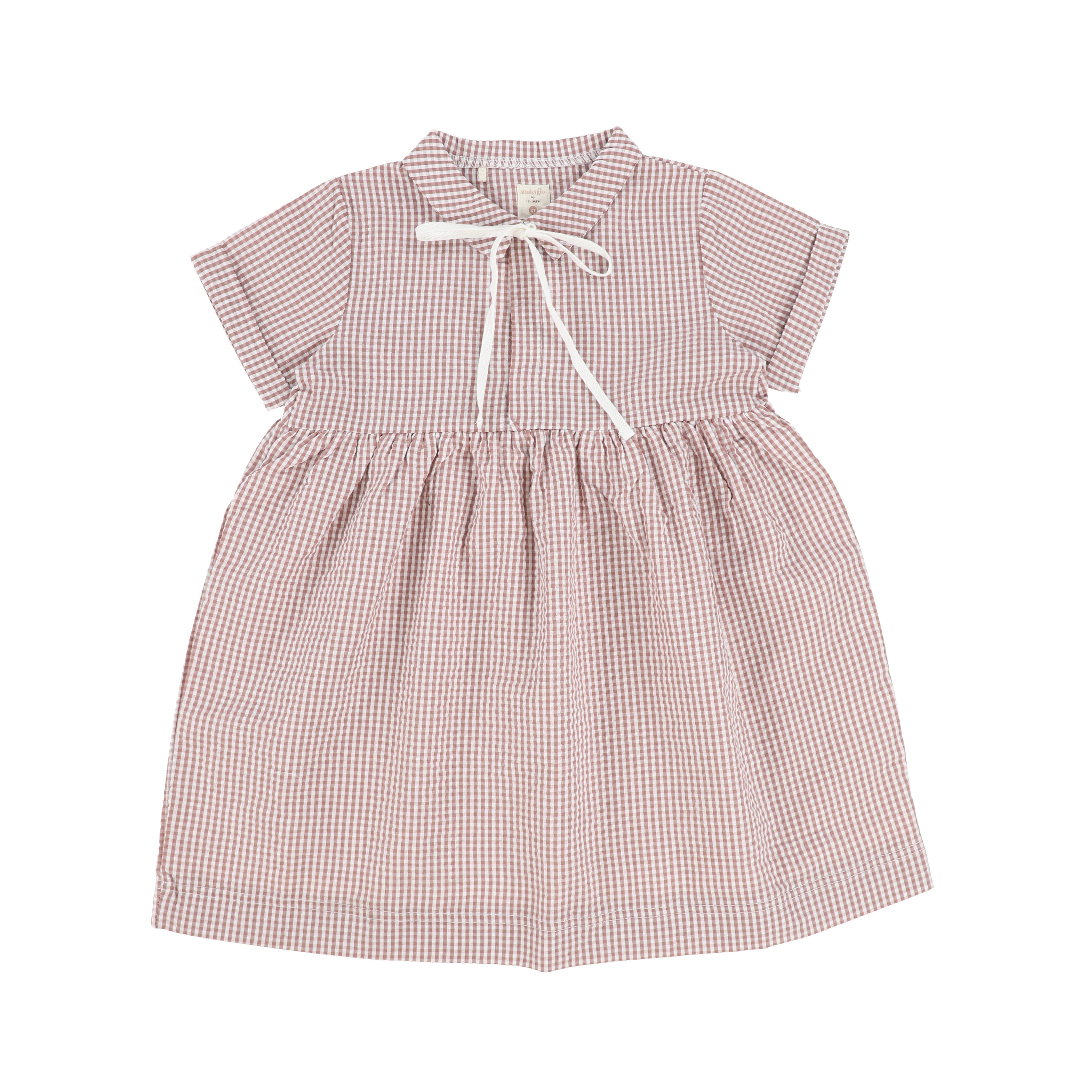 Analogie by Lil Legs Short Sleeve Mauve Gingham Dress