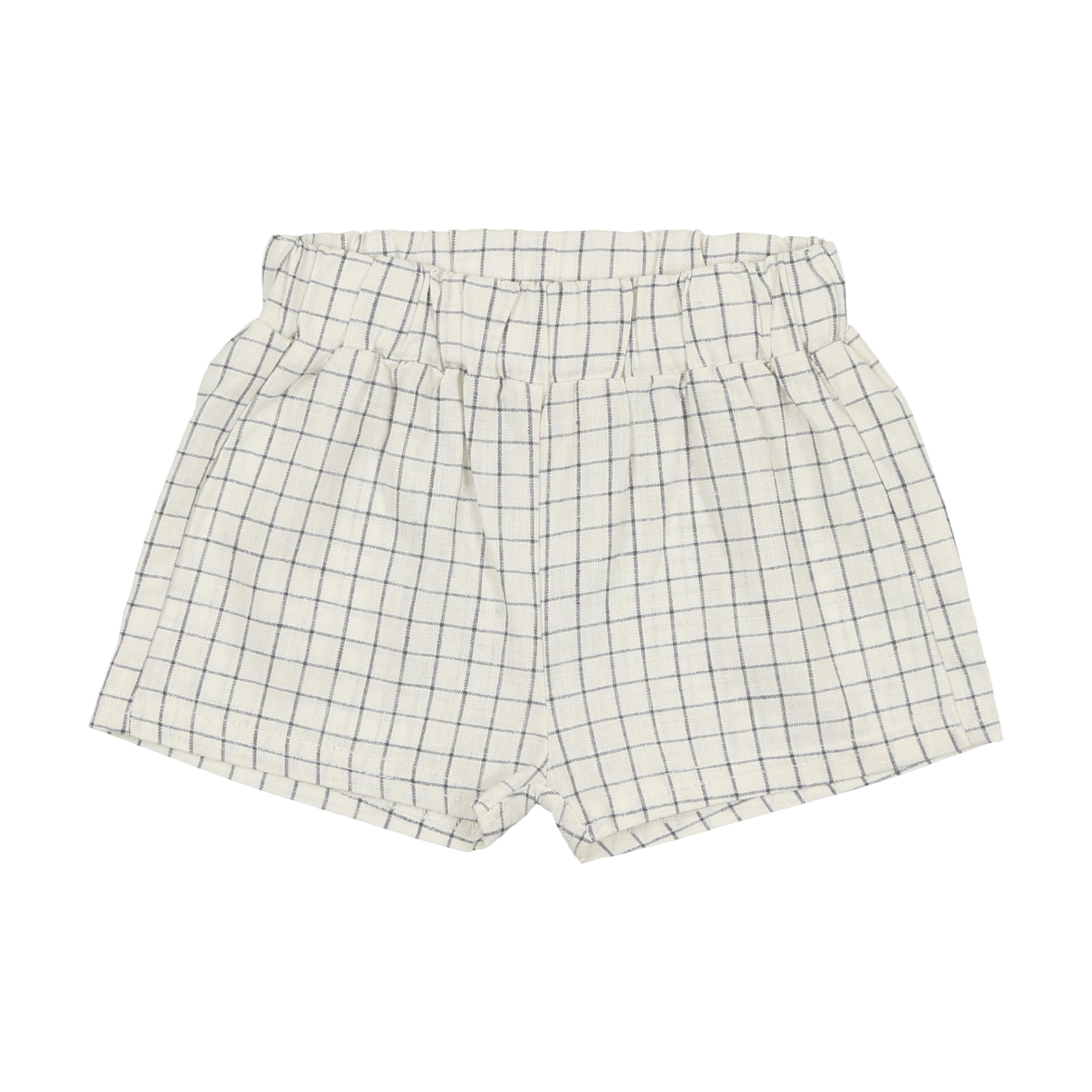 Blue Check Linen Pull On Shorts