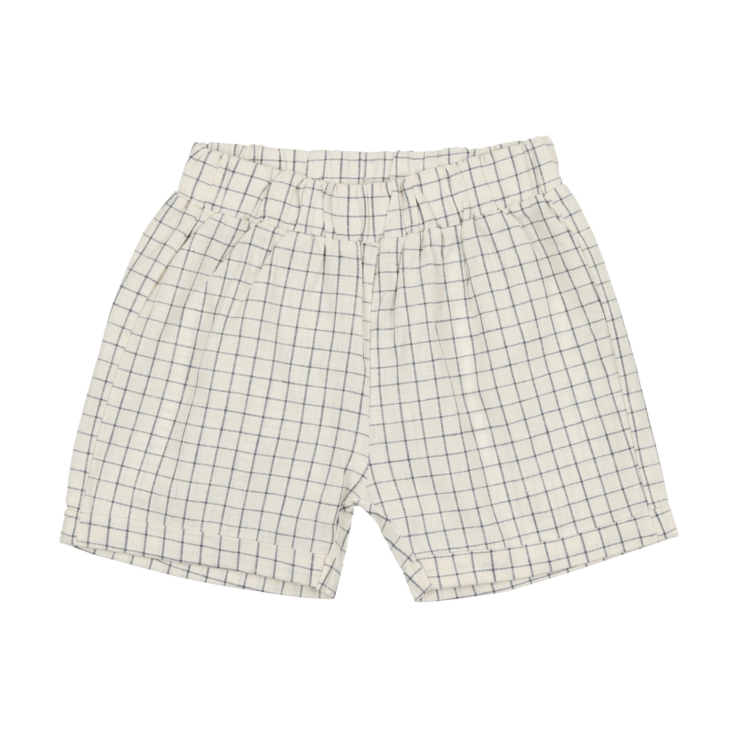 Blue Check Linen Pull On Shorts