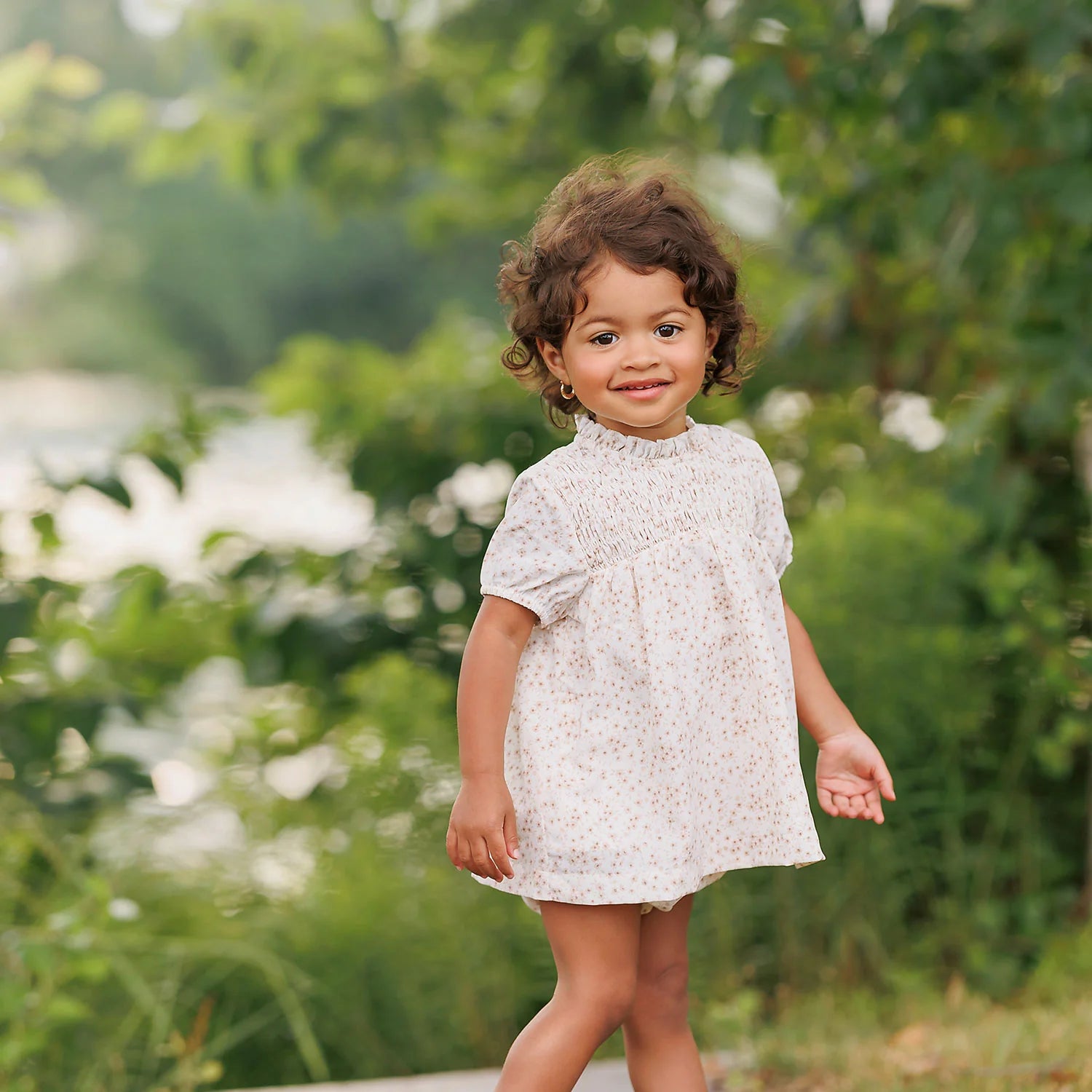 Velvette Sand Floral Smocked Baby Set