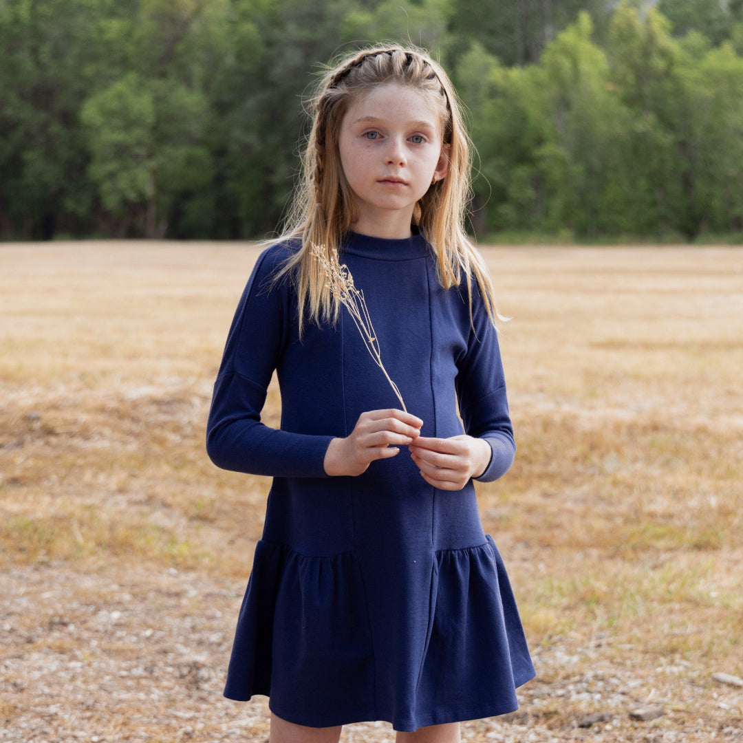Washed Blue Low Waisted Mockneck Dress