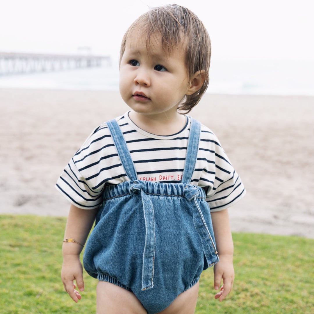 Blue Denim Strap Overalls With Back Pockets