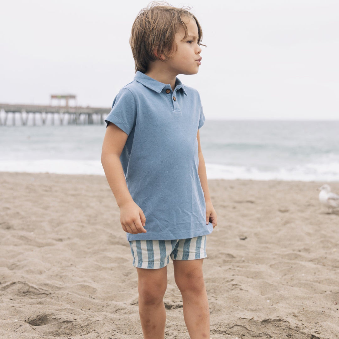 Light Blue Wash Pique Knit Polo