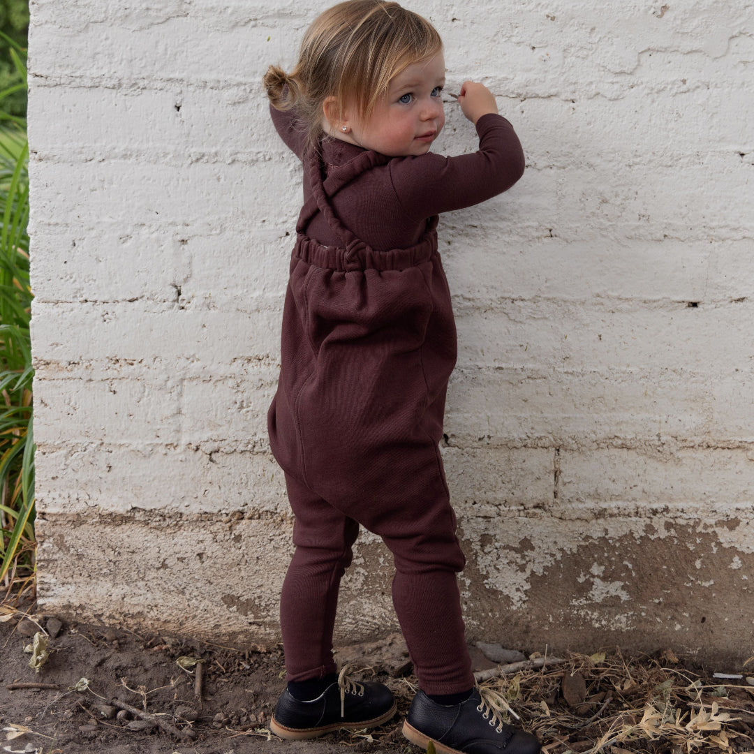 Washed Burgundy French Terry Overall + Mockneck Onesie Set