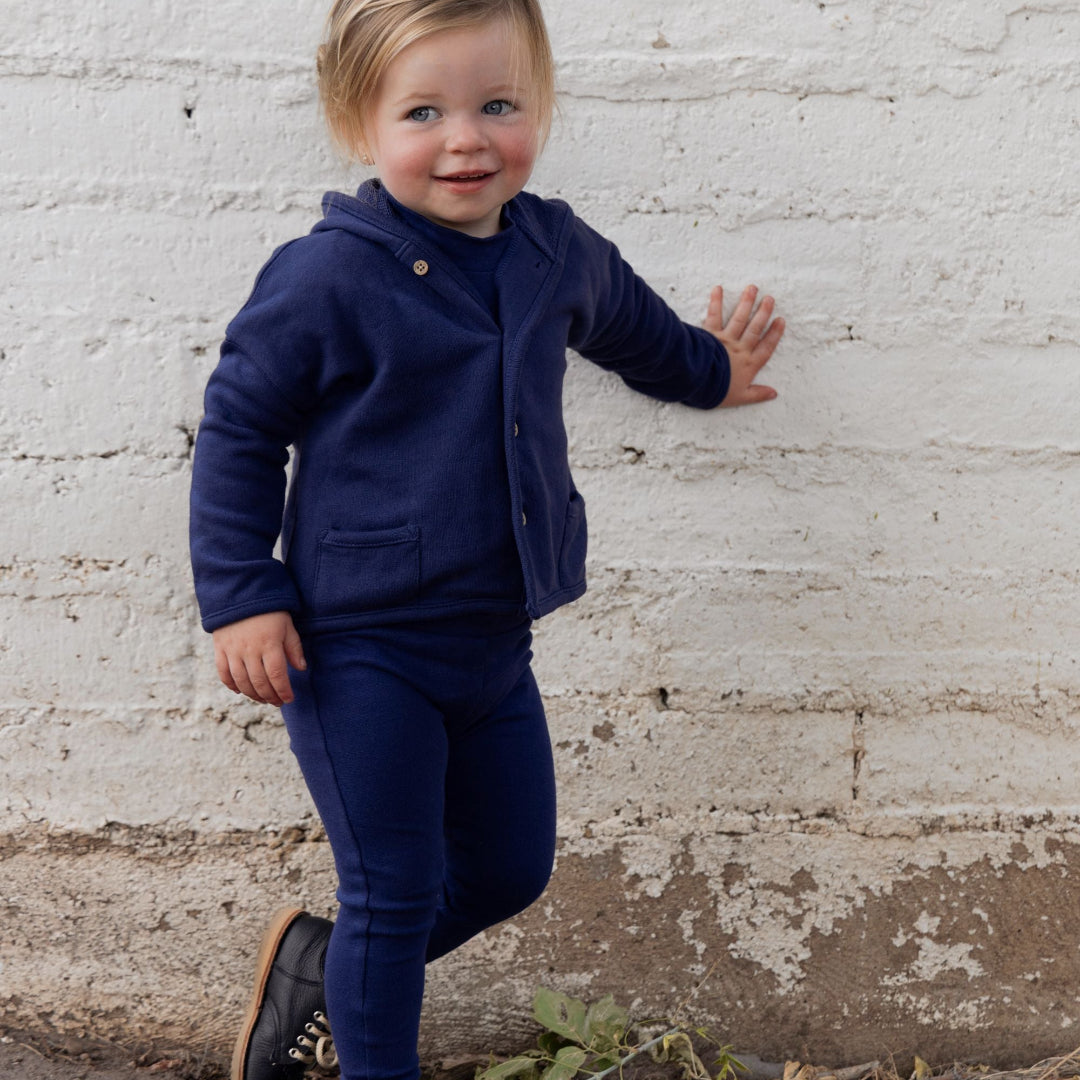 Washed Blue Hooded Cardigan Set