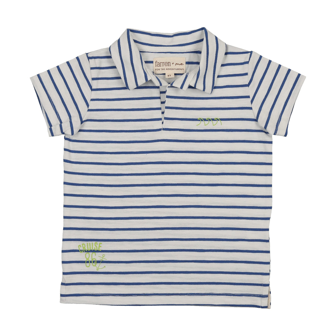 Royal Blue Striped Boys Polo